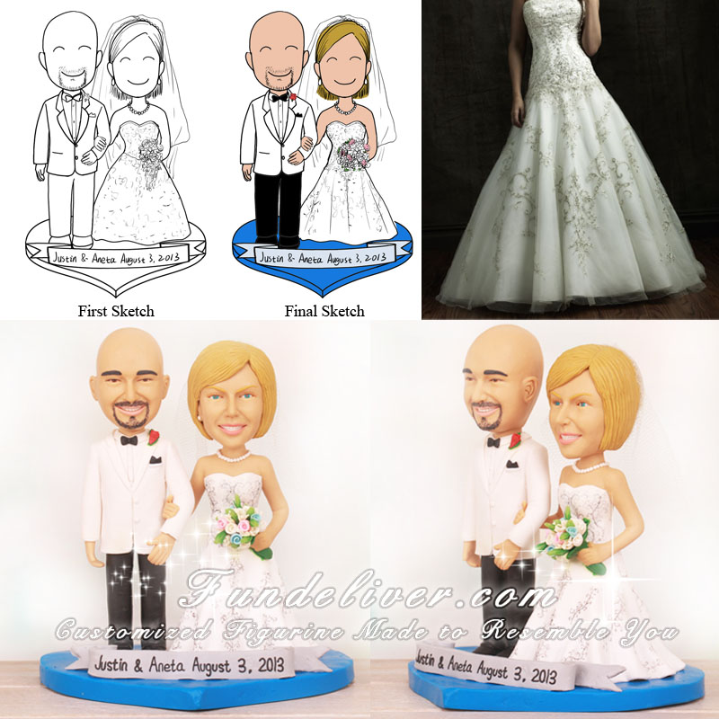 Arm linked Bride and Groom Wedding Cake Toppers